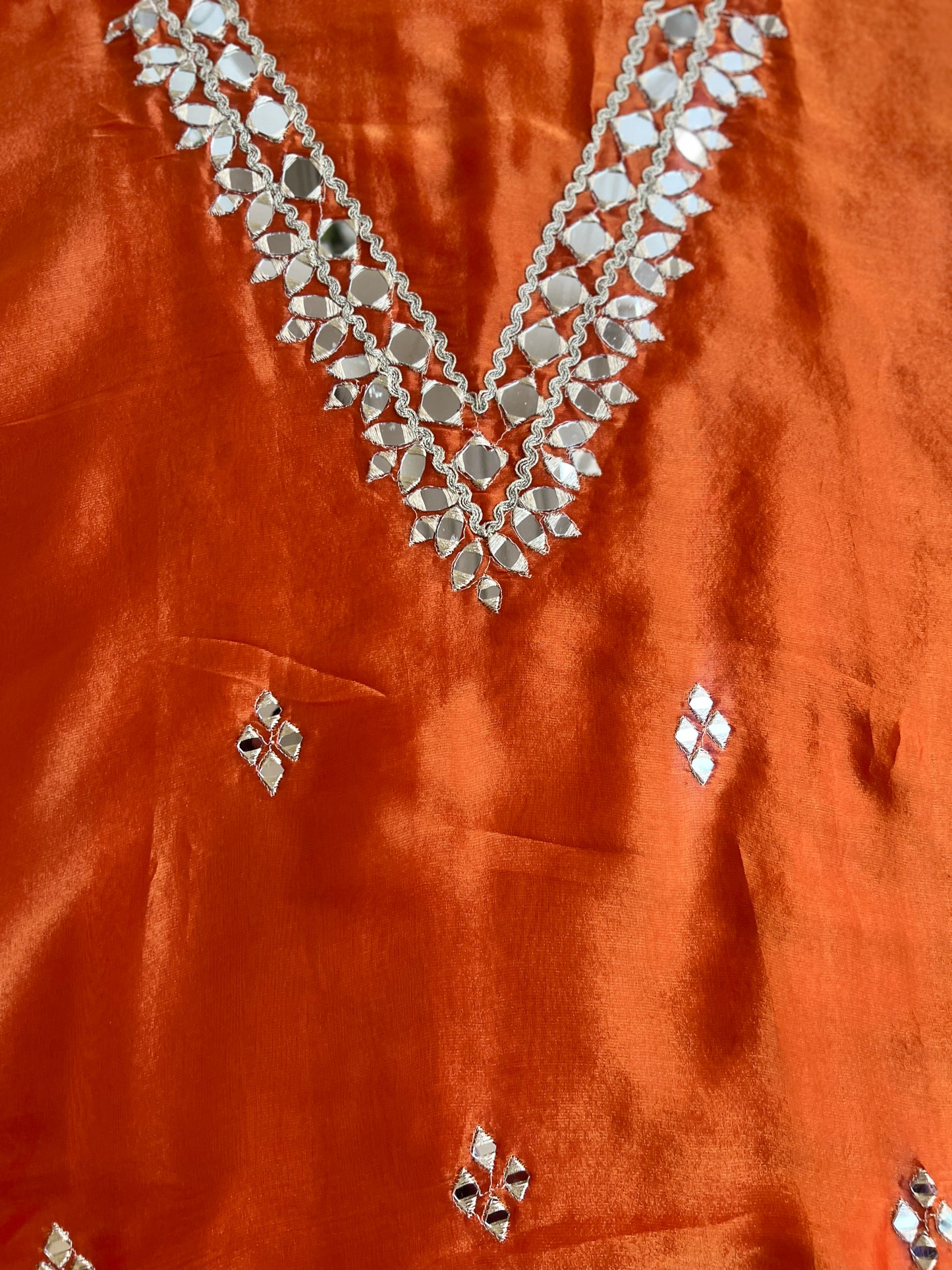 Radiant Ombre Silk Suit with Handcrafted Mirror & Gota Detailing