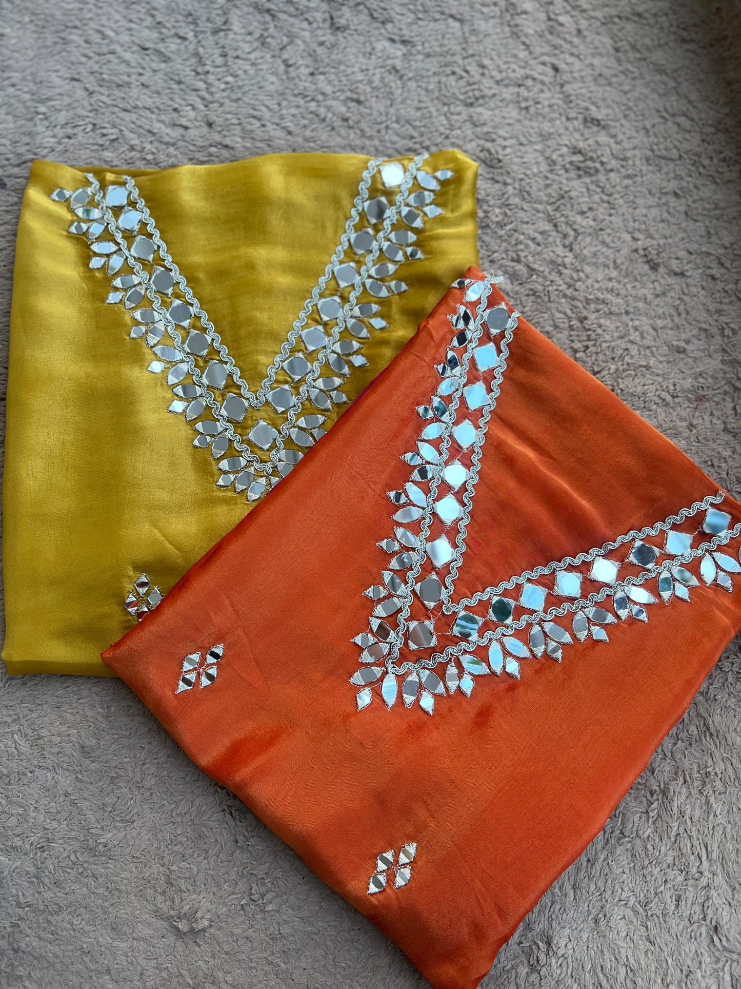 Radiant Ombre Silk Suit with Handcrafted Mirror & Gota Detailing