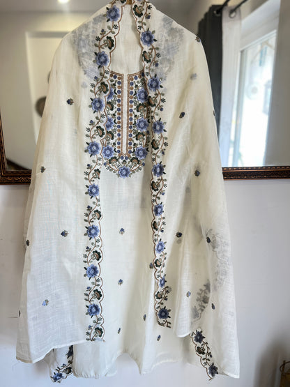 Floral Embroidered Linen Suit