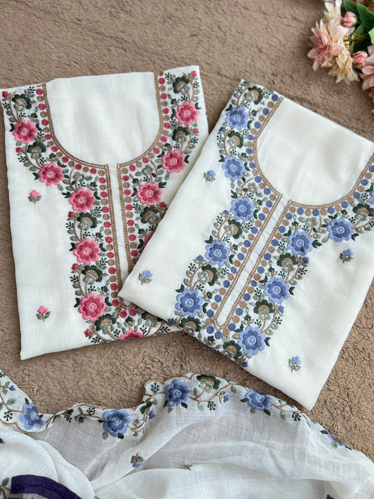 Floral Embroidered Linen Suit