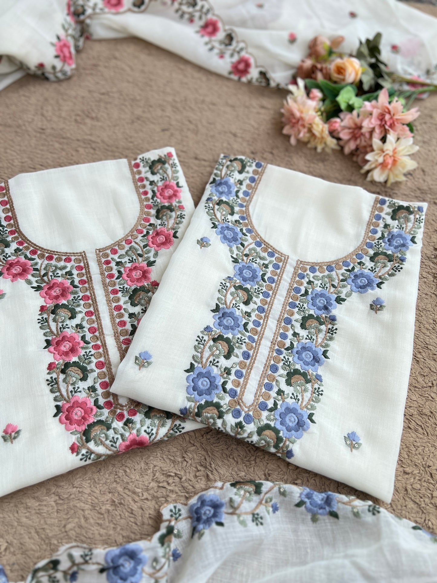 Floral Embroidered Linen Suit