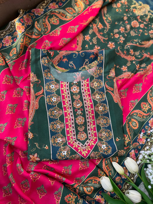 Green pink Semistiched Maslin