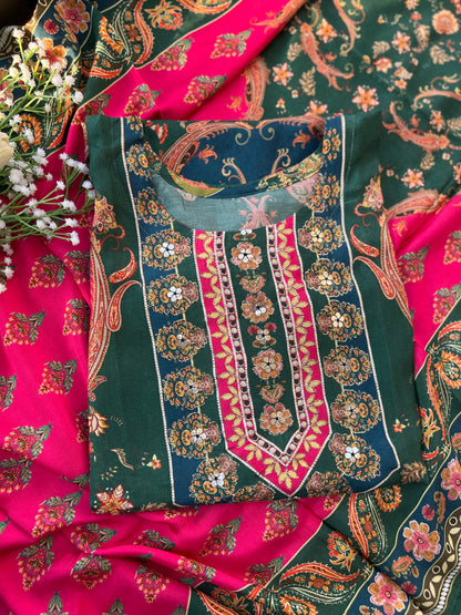 Green pink Semistiched Maslin