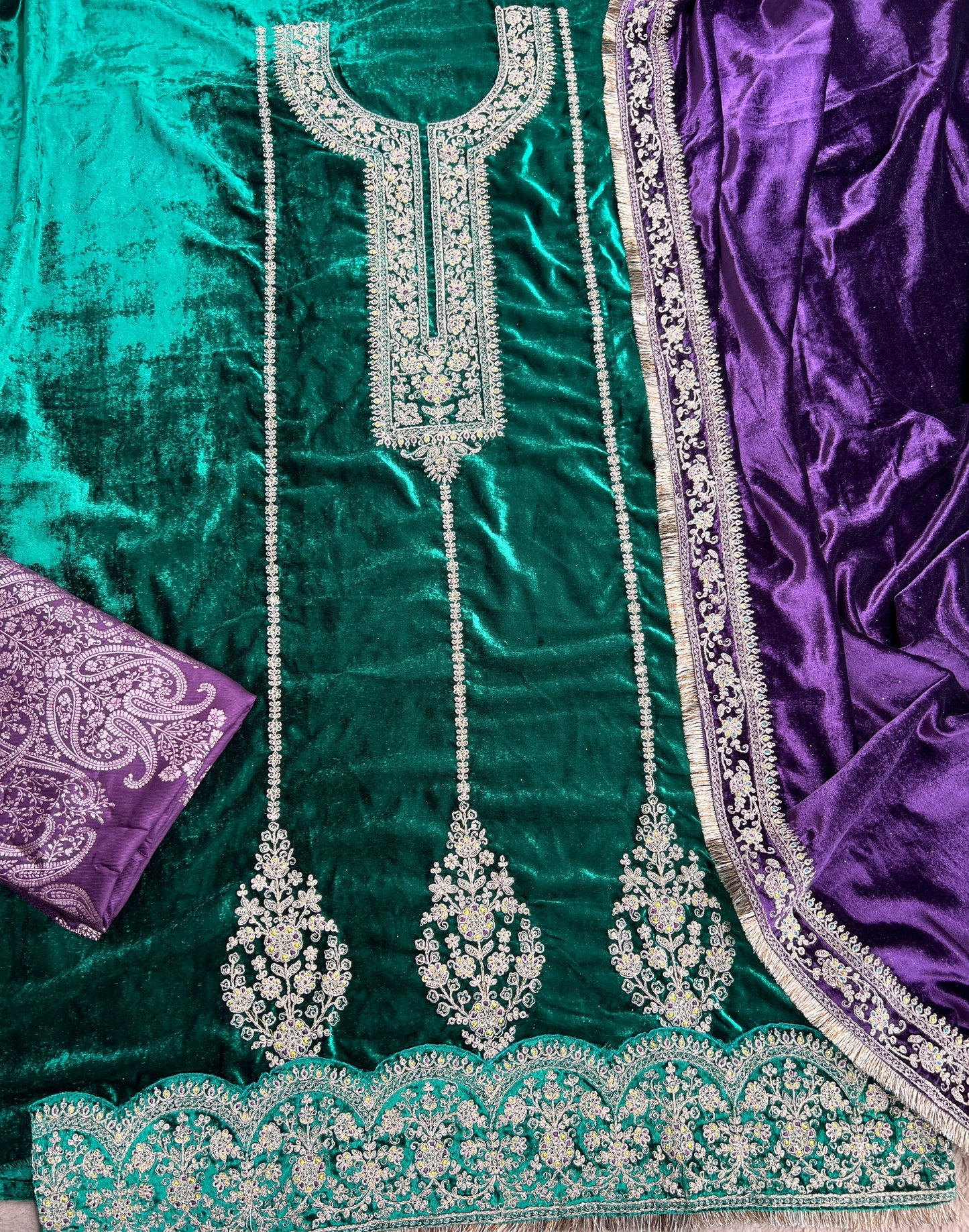 Timeless Winter Couture: Embroidered Velvet Ensemble
