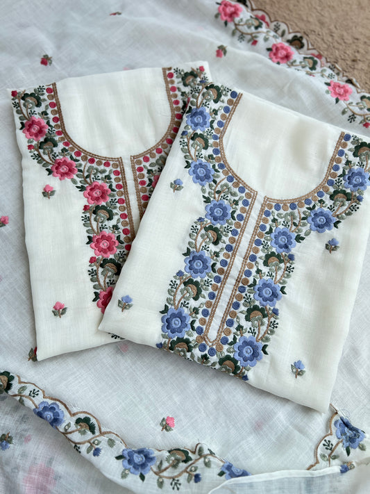 Floral Embroidered Linen Suit