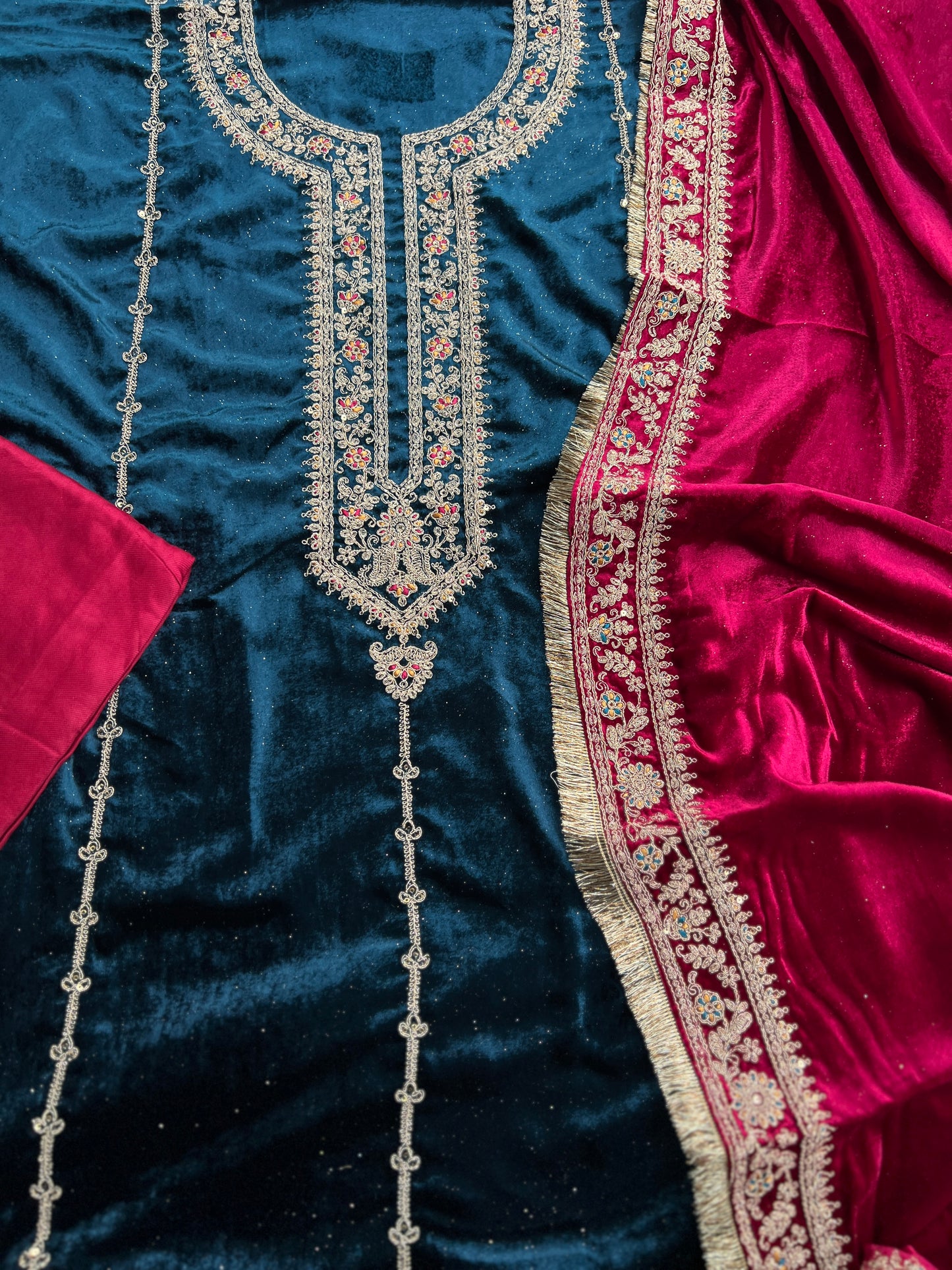 Timeless Winter Couture: Embroidered Velvet Ensemble