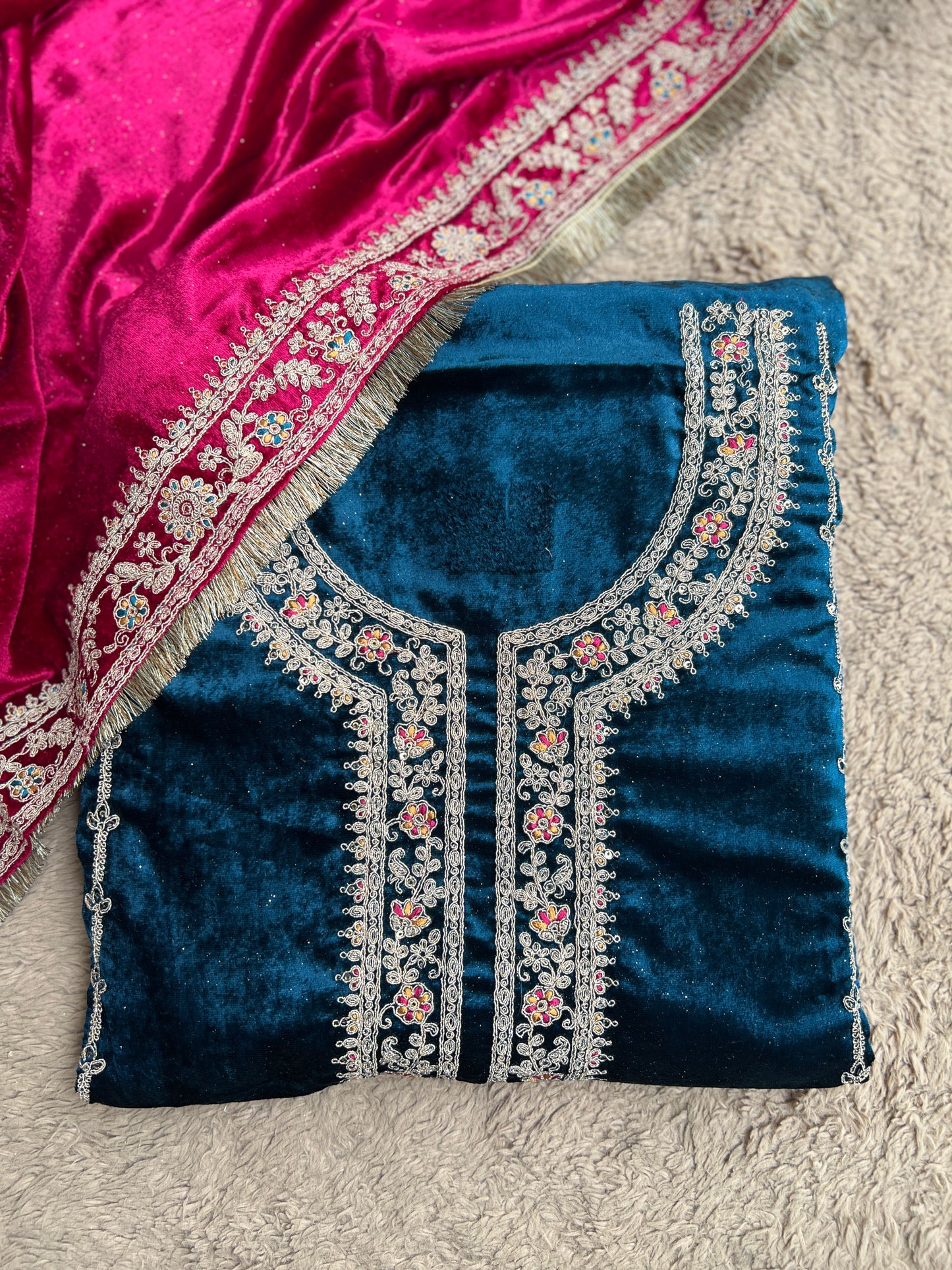 Timeless Winter Couture: Embroidered Velvet Ensemble