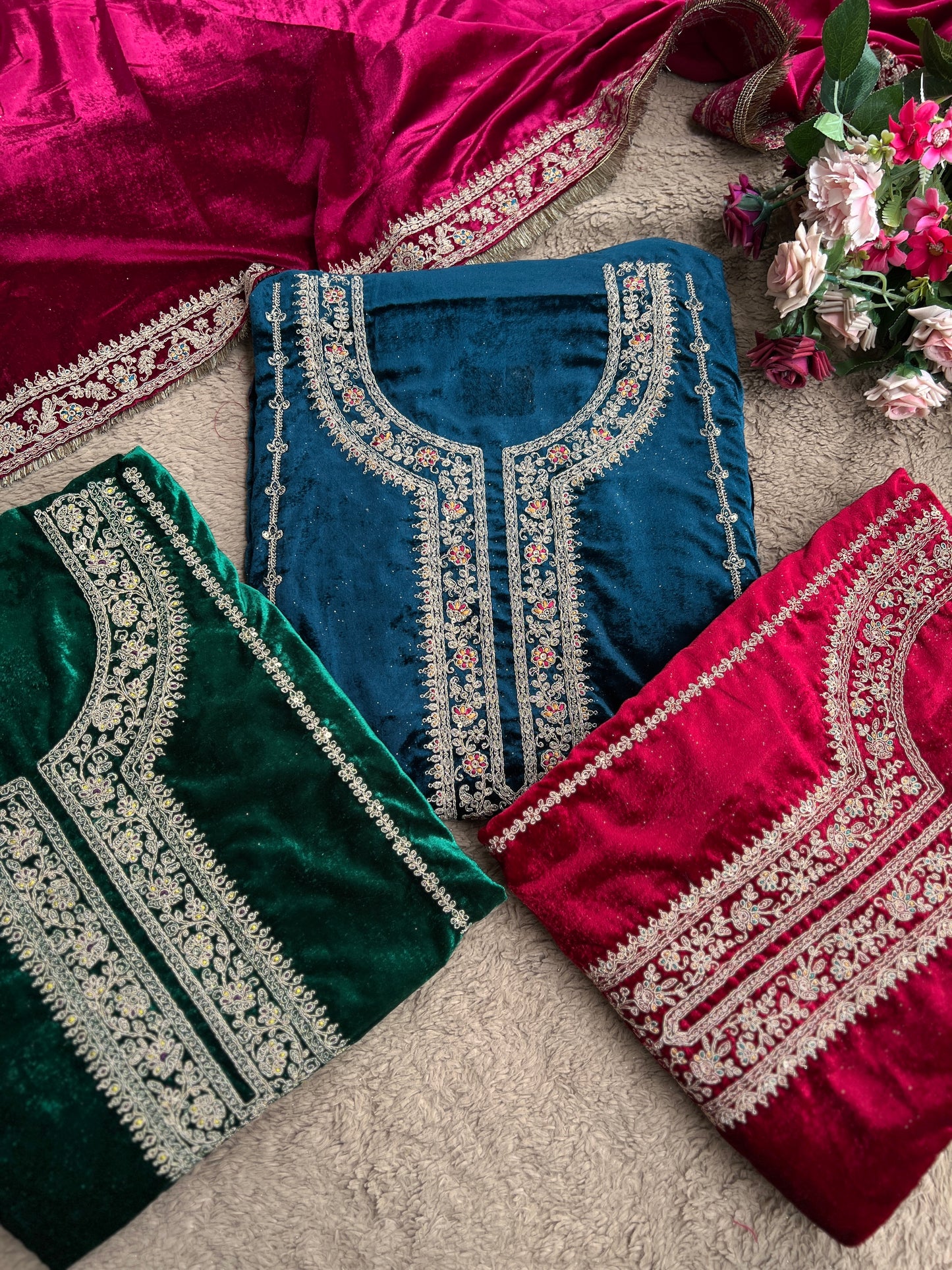 Timeless Winter Couture: Embroidered Velvet Ensemble