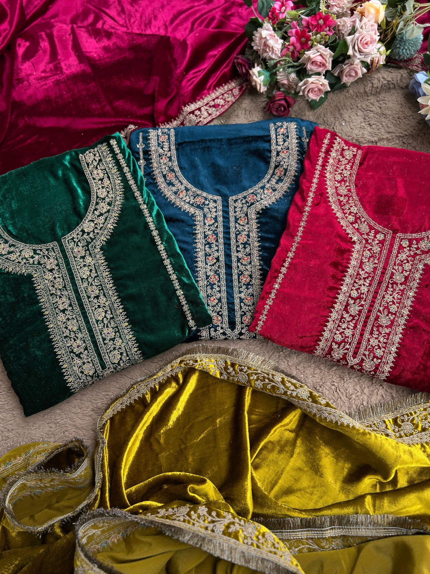 Timeless Winter Couture: Embroidered Velvet Ensemble