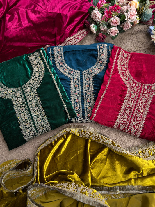 Timeless Winter Couture: Embroidered Velvet Ensemble