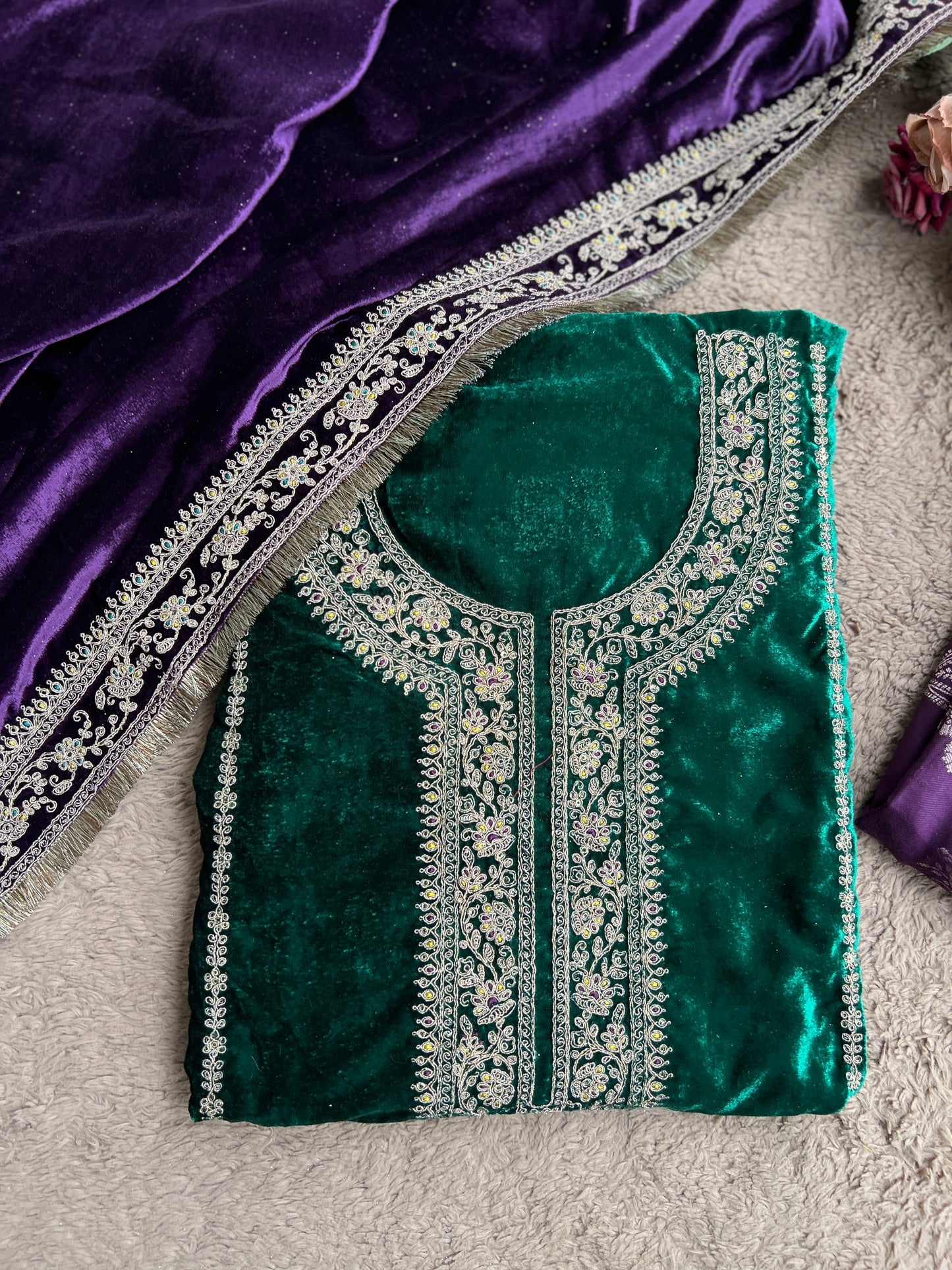 Timeless Winter Couture: Embroidered Velvet Ensemble