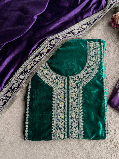 Timeless Winter Couture: Embroidered Velvet Ensemble