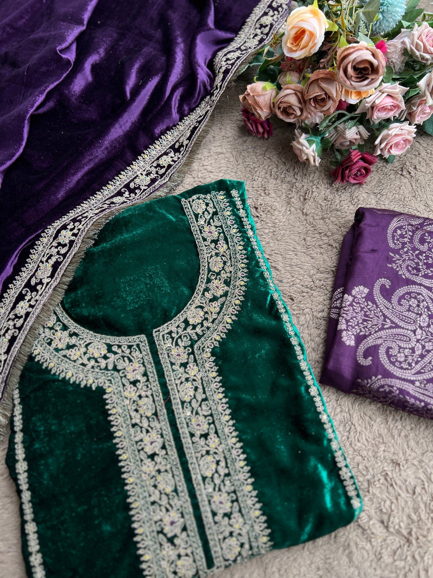 Timeless Winter Couture: Embroidered Velvet Ensemble