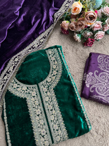 Timeless Winter Couture: Embroidered Velvet Ensemble