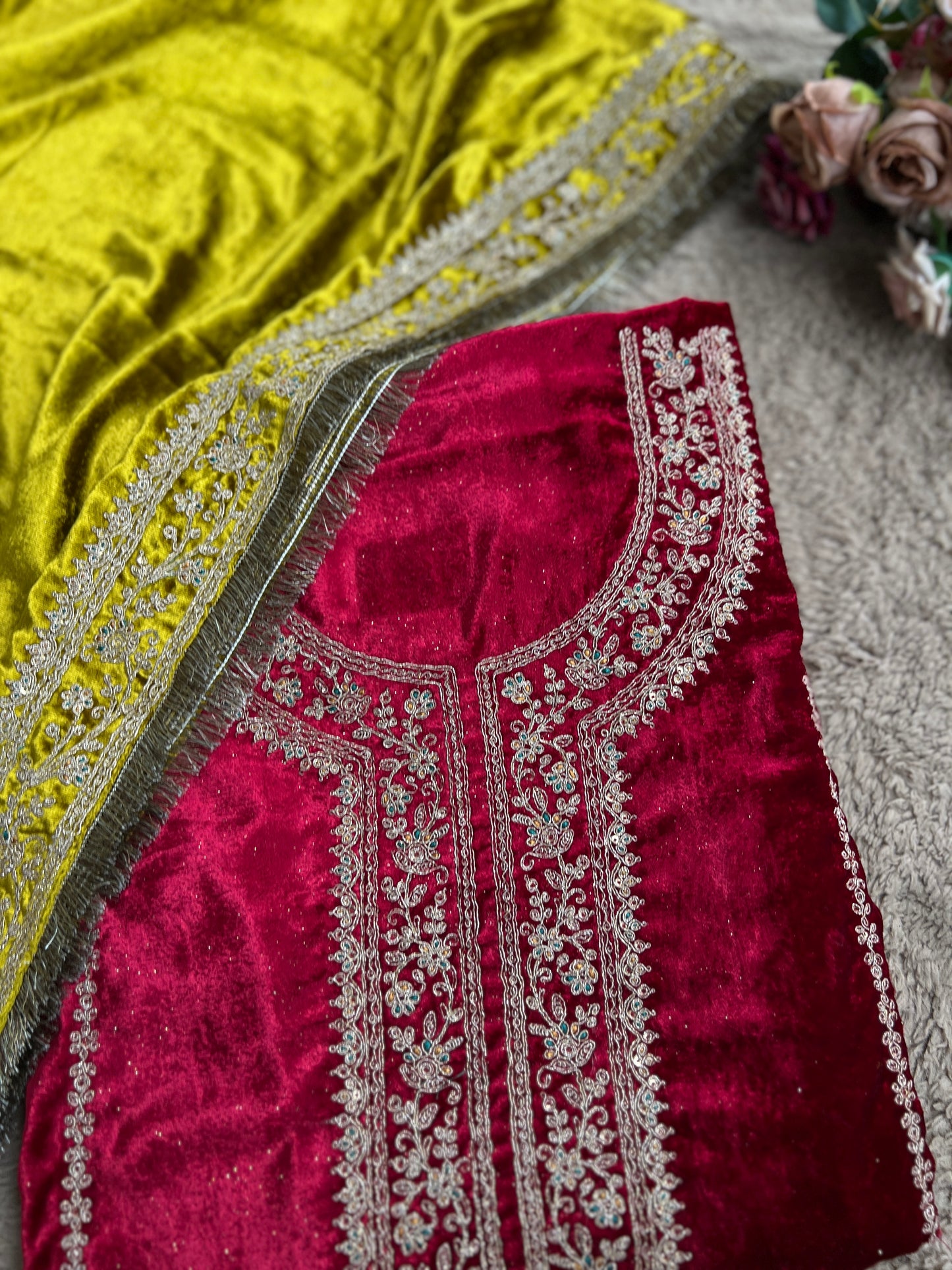 Timeless Winter Couture: Embroidered Velvet Ensemble