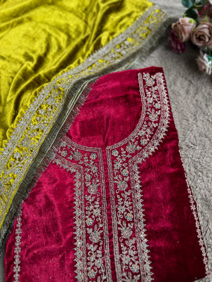 Timeless Winter Couture: Embroidered Velvet Ensemble