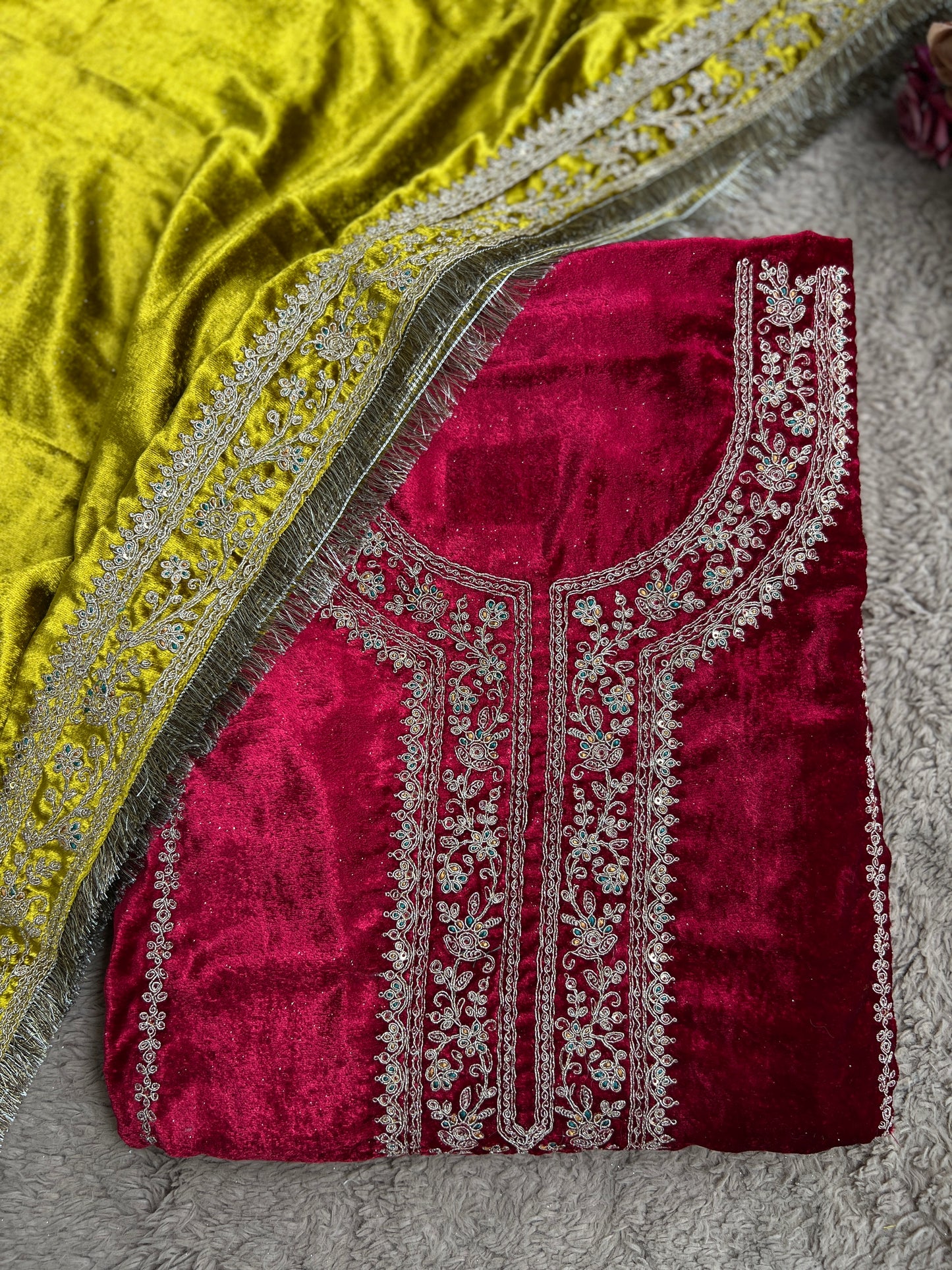 Timeless Winter Couture: Embroidered Velvet Ensemble