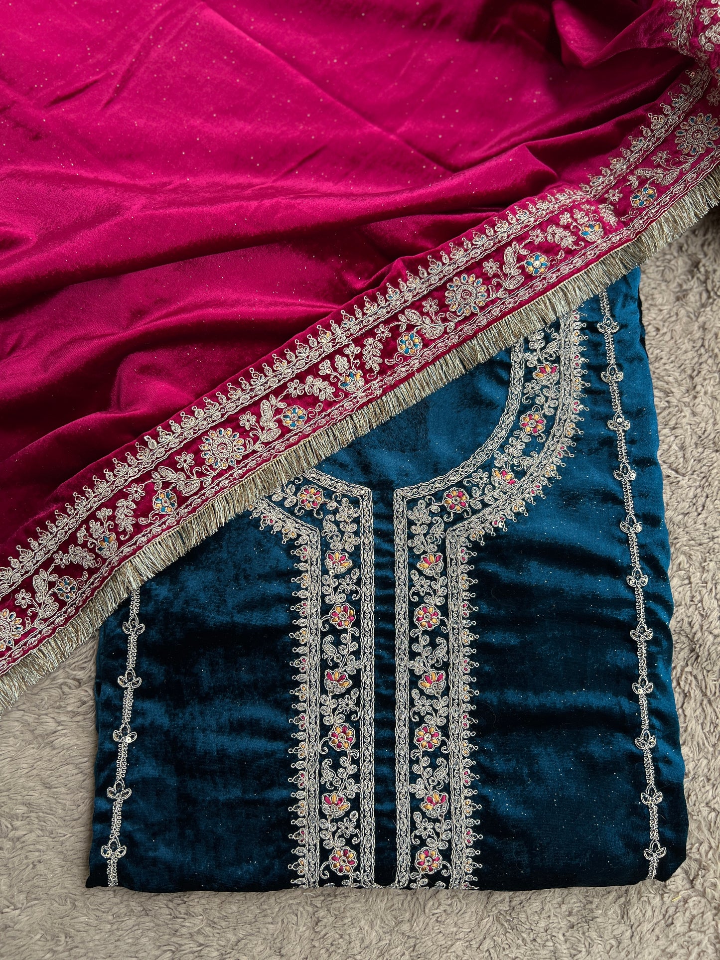 Timeless Winter Couture: Embroidered Velvet Ensemble