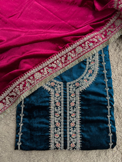 Timeless Winter Couture: Embroidered Velvet Ensemble
