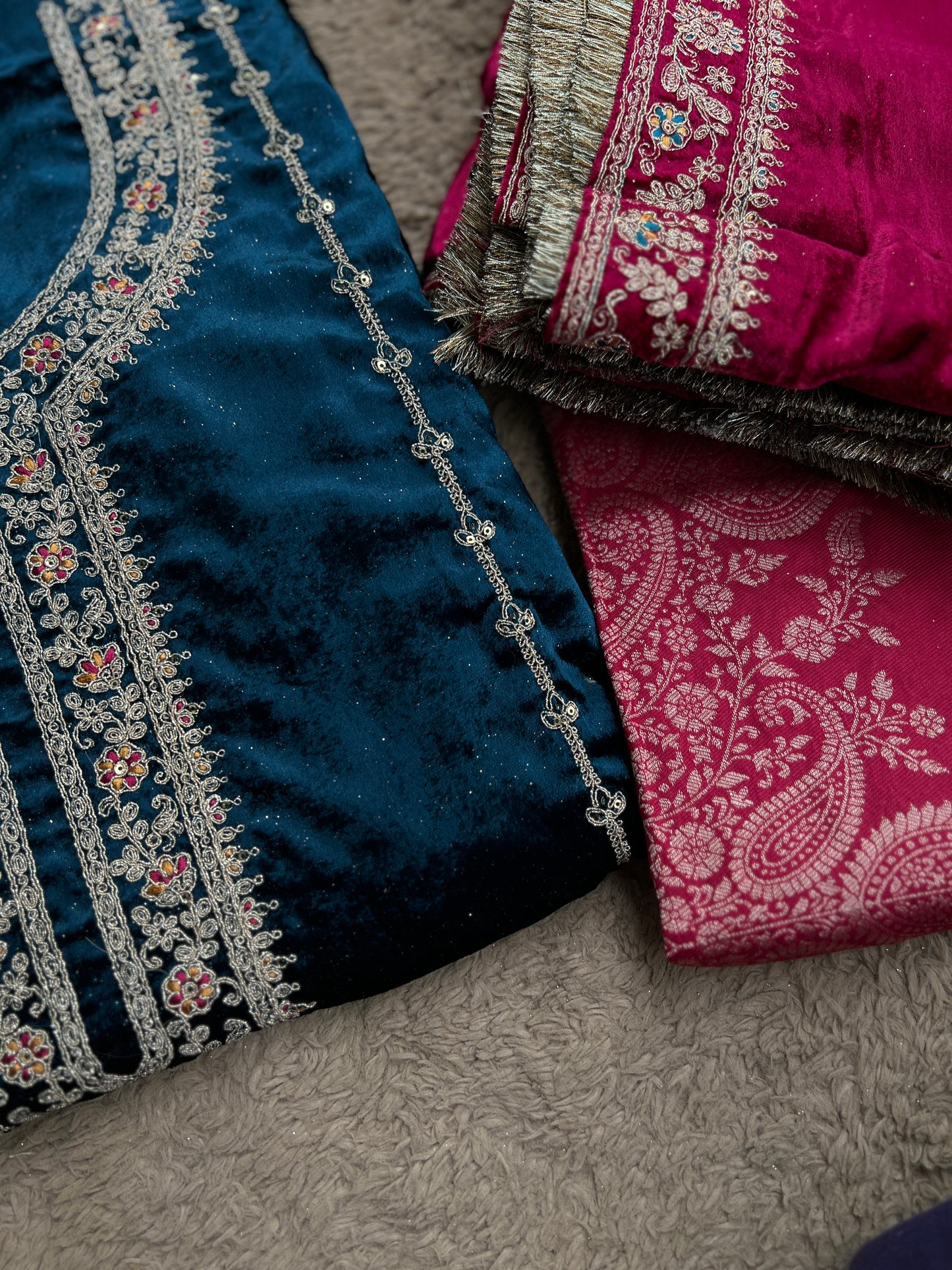 Timeless Winter Couture: Embroidered Velvet Ensemble