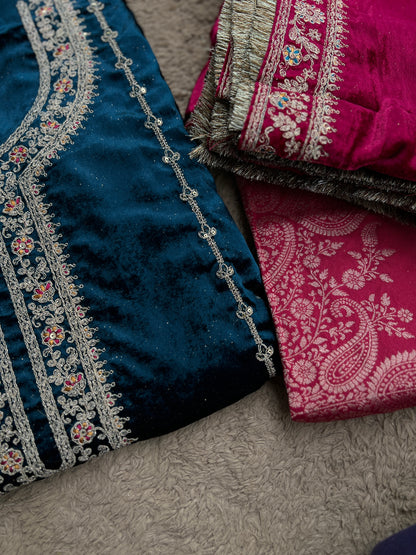 Timeless Winter Couture: Embroidered Velvet Ensemble