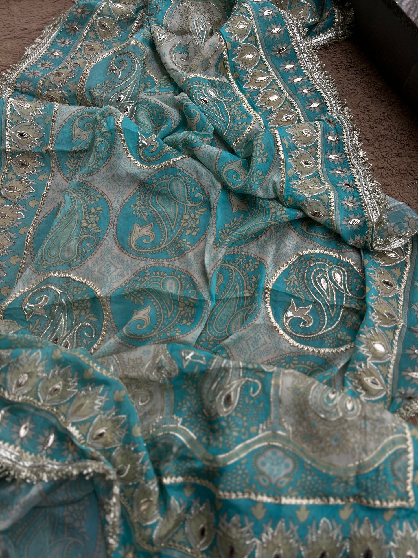 Luxe Ice Blue Shimmer Silk Salwar Suit with Stunning Gota Work