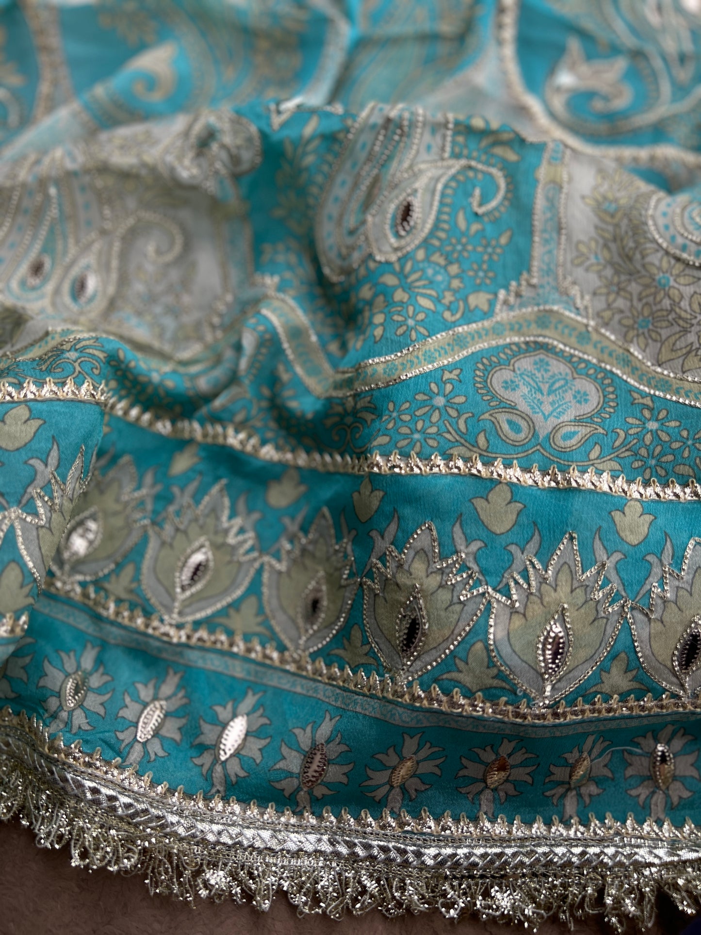 Luxe Ice Blue Shimmer Silk Salwar Suit with Stunning Gota Work