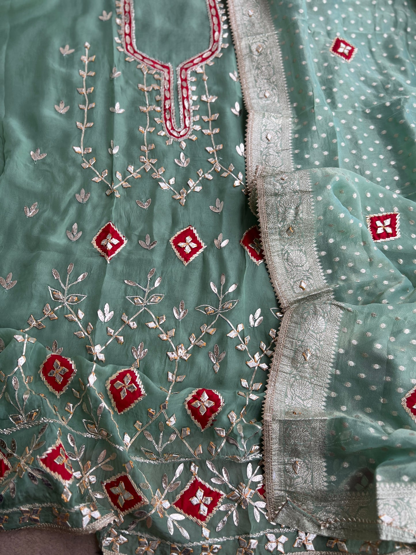 Full Gota Patti Embroidered Top with Tissue Gota Dupatta