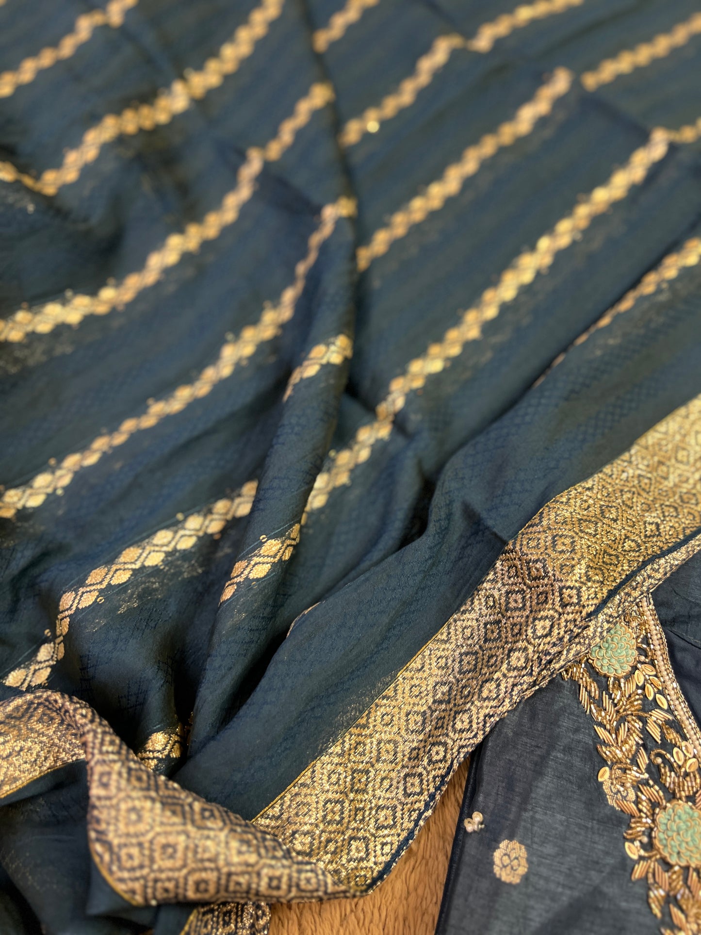 Teal Blue Banarasi Silk Suit with Handwork & Banarasi Dupatta