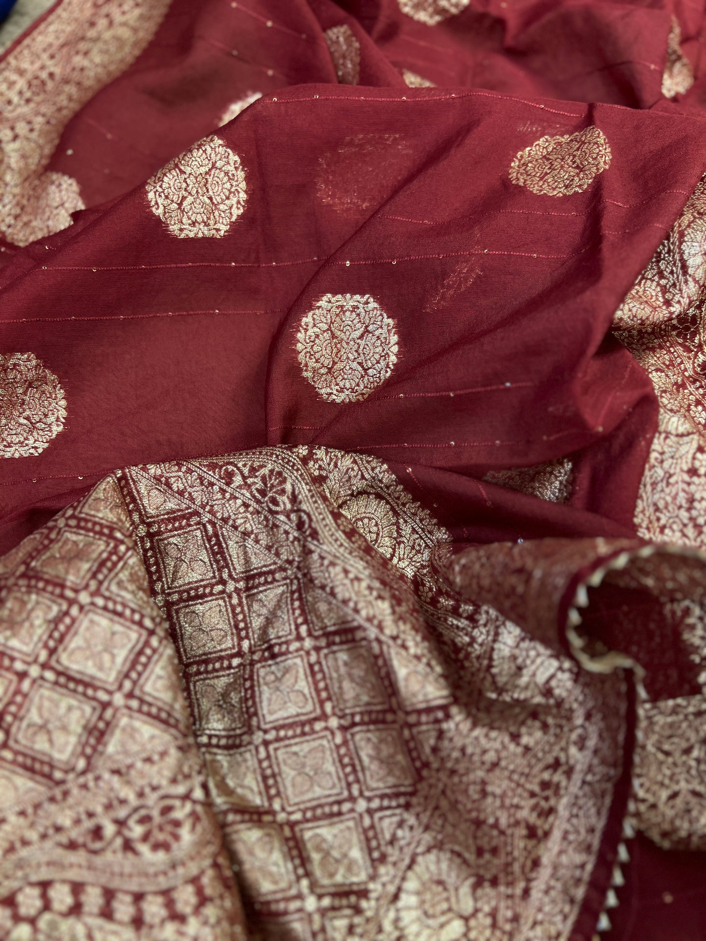 Maroon Dola Silk Suit with Handwork & Banarasi Dupatta