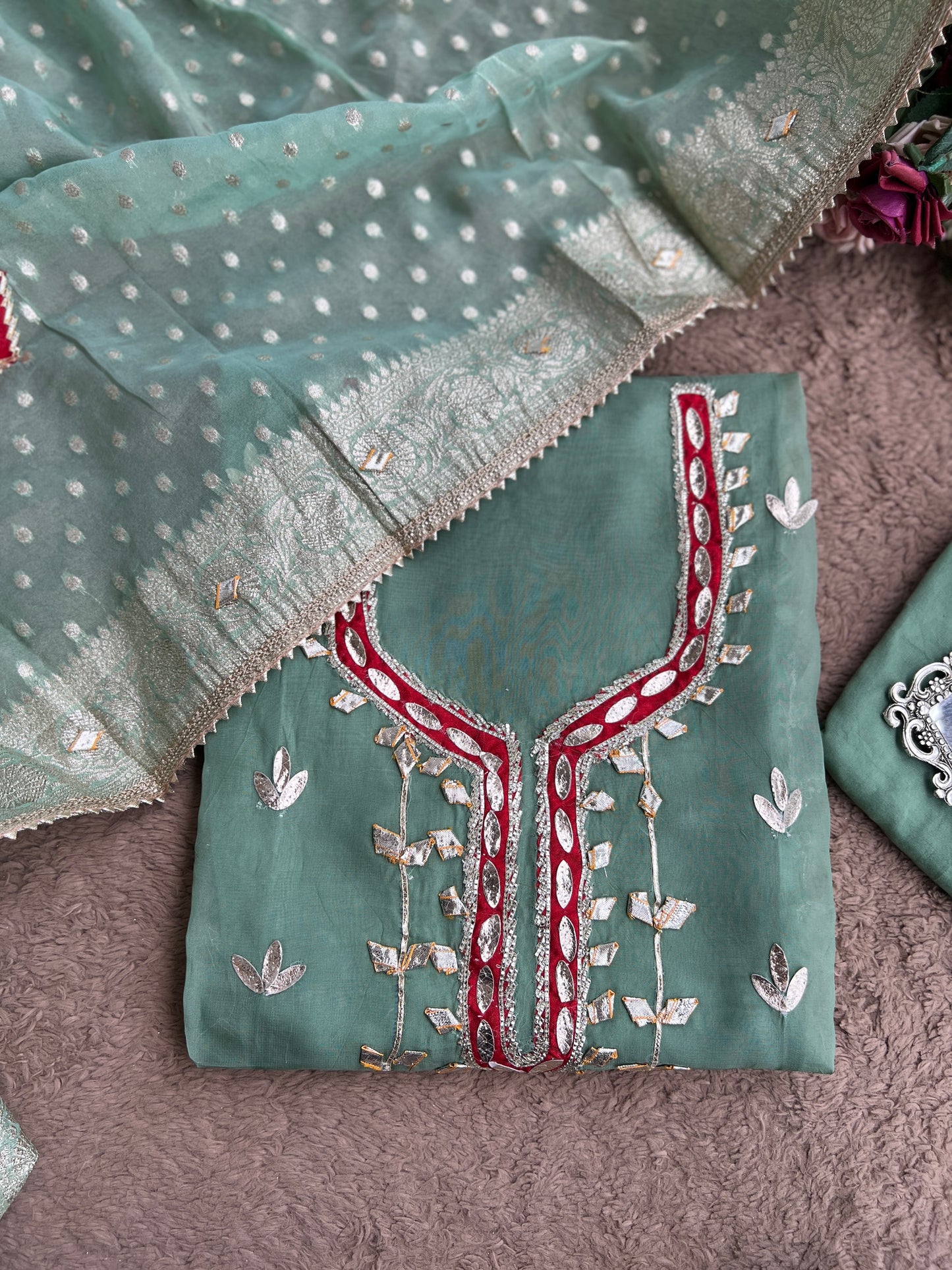 Full Gota Patti Embroidered Top with Tissue Gota Dupatta