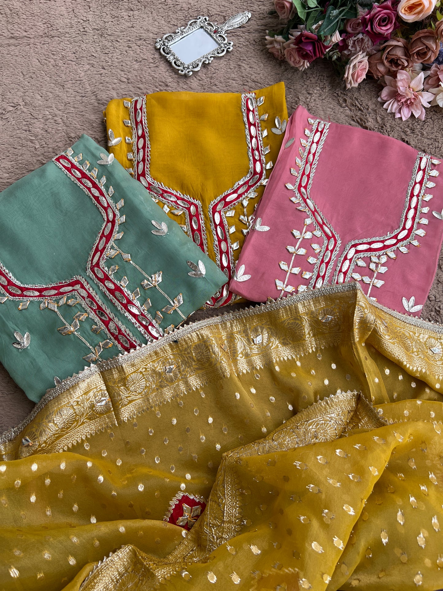 Full Gota Patti Embroidered Top with Tissue Gota Dupatta