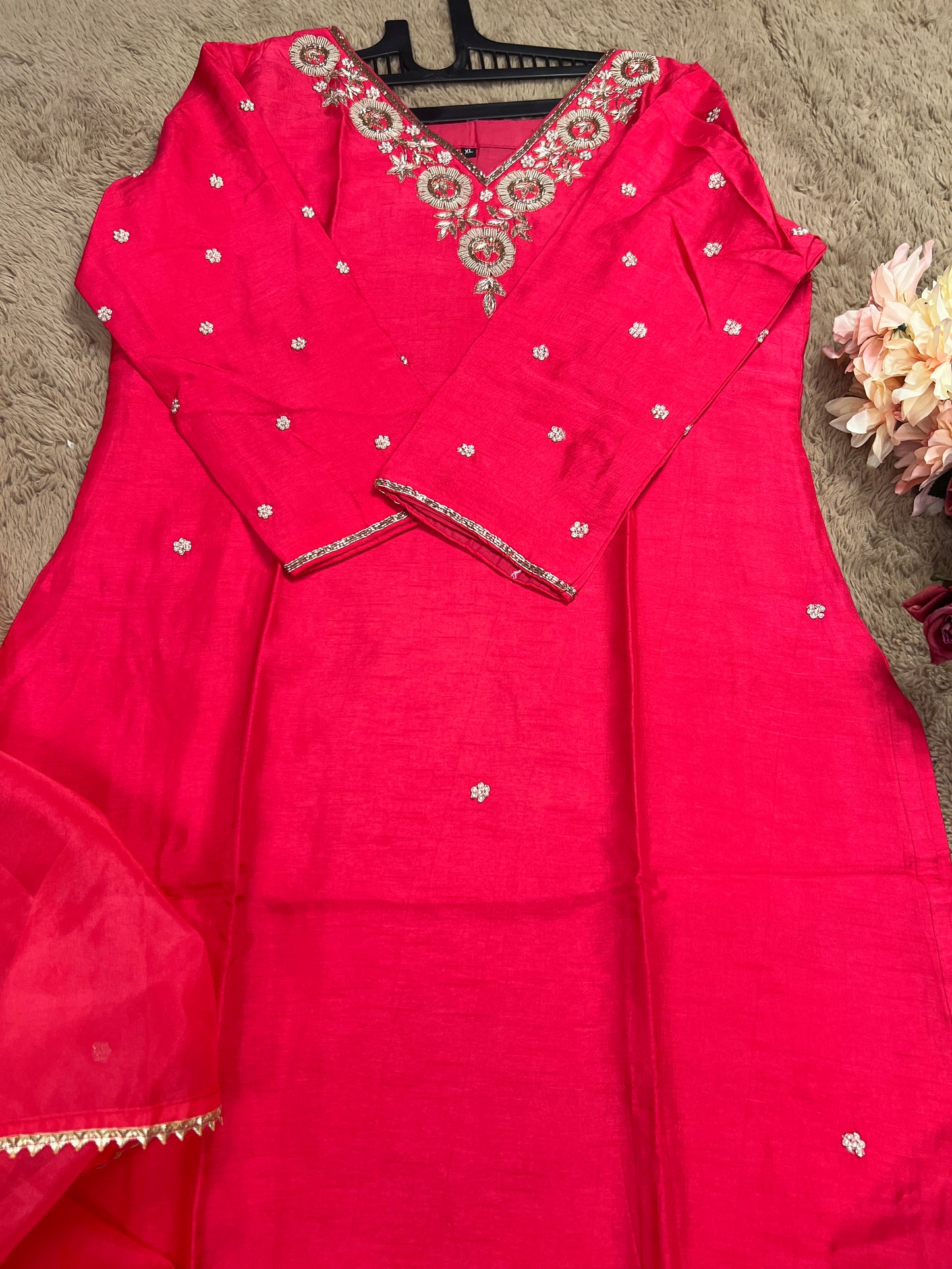 Dark Pink Dola Silk Suit with Handwork Ready to wear Salwar suit