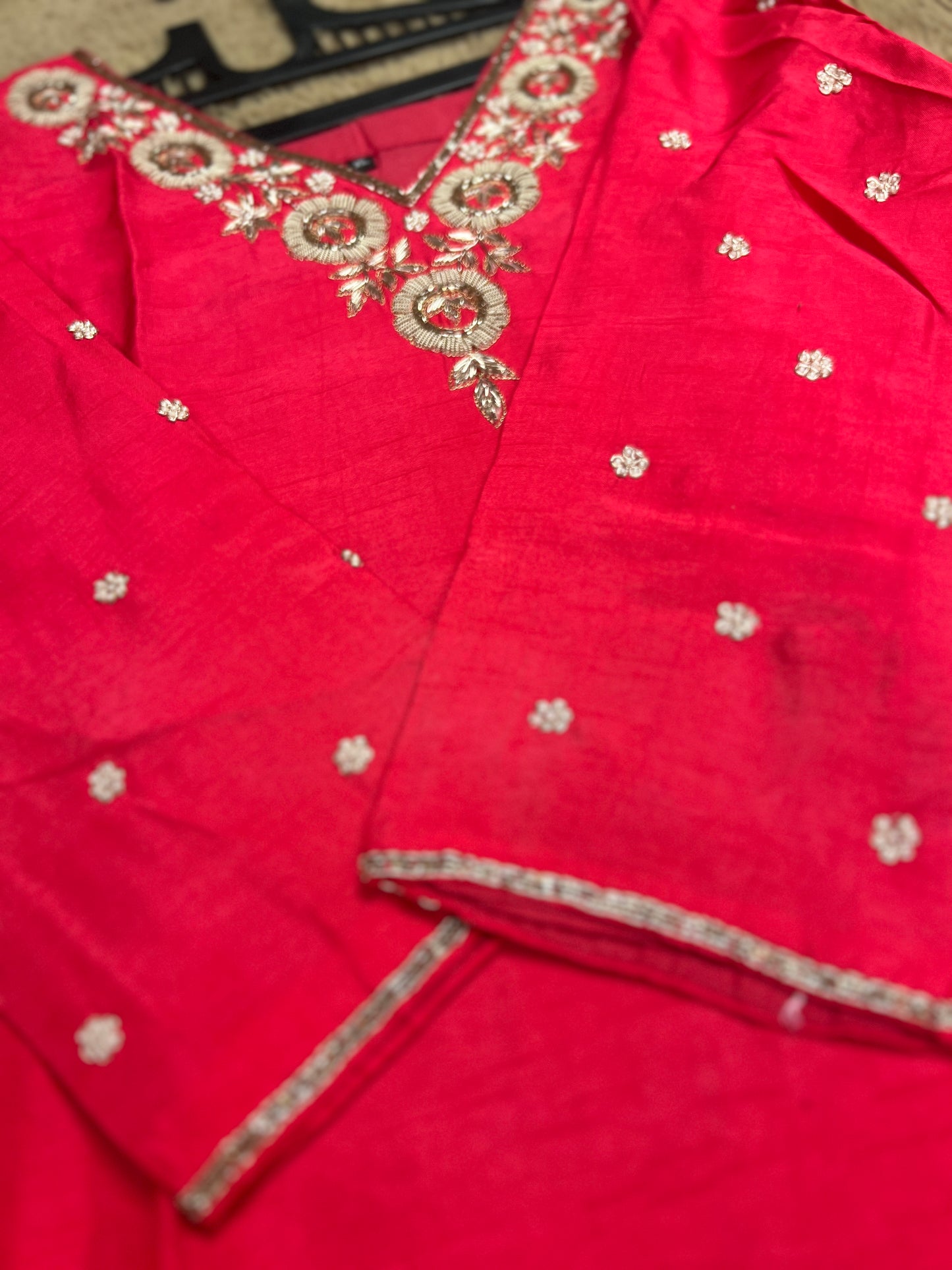 Dark Pink Dola Silk Suit with Handwork Ready to wear Salwar suit