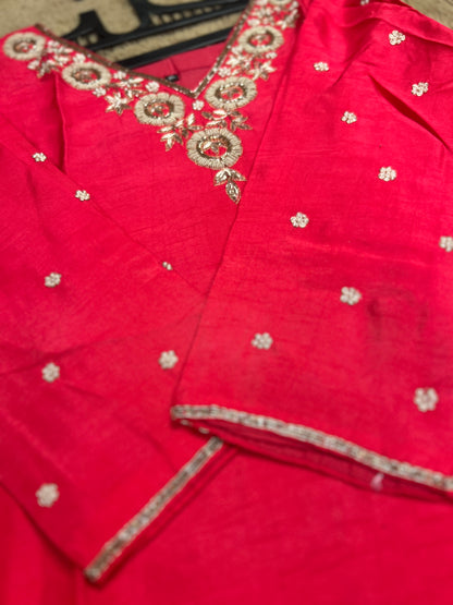 Dark Pink Dola Silk Suit with Handwork Ready to wear Salwar suit