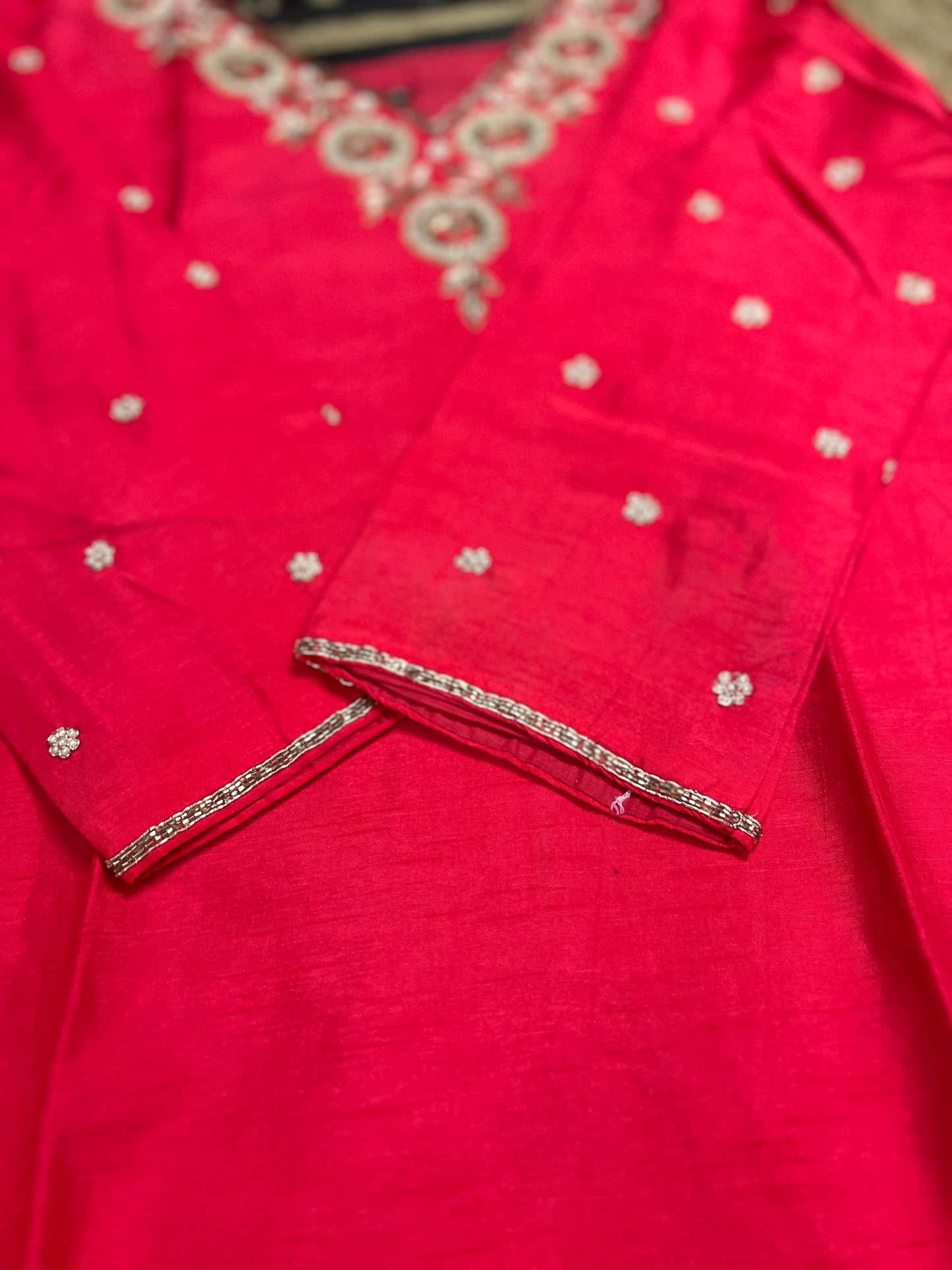 Dark Pink Dola Silk Suit with Handwork Ready to wear Salwar suit