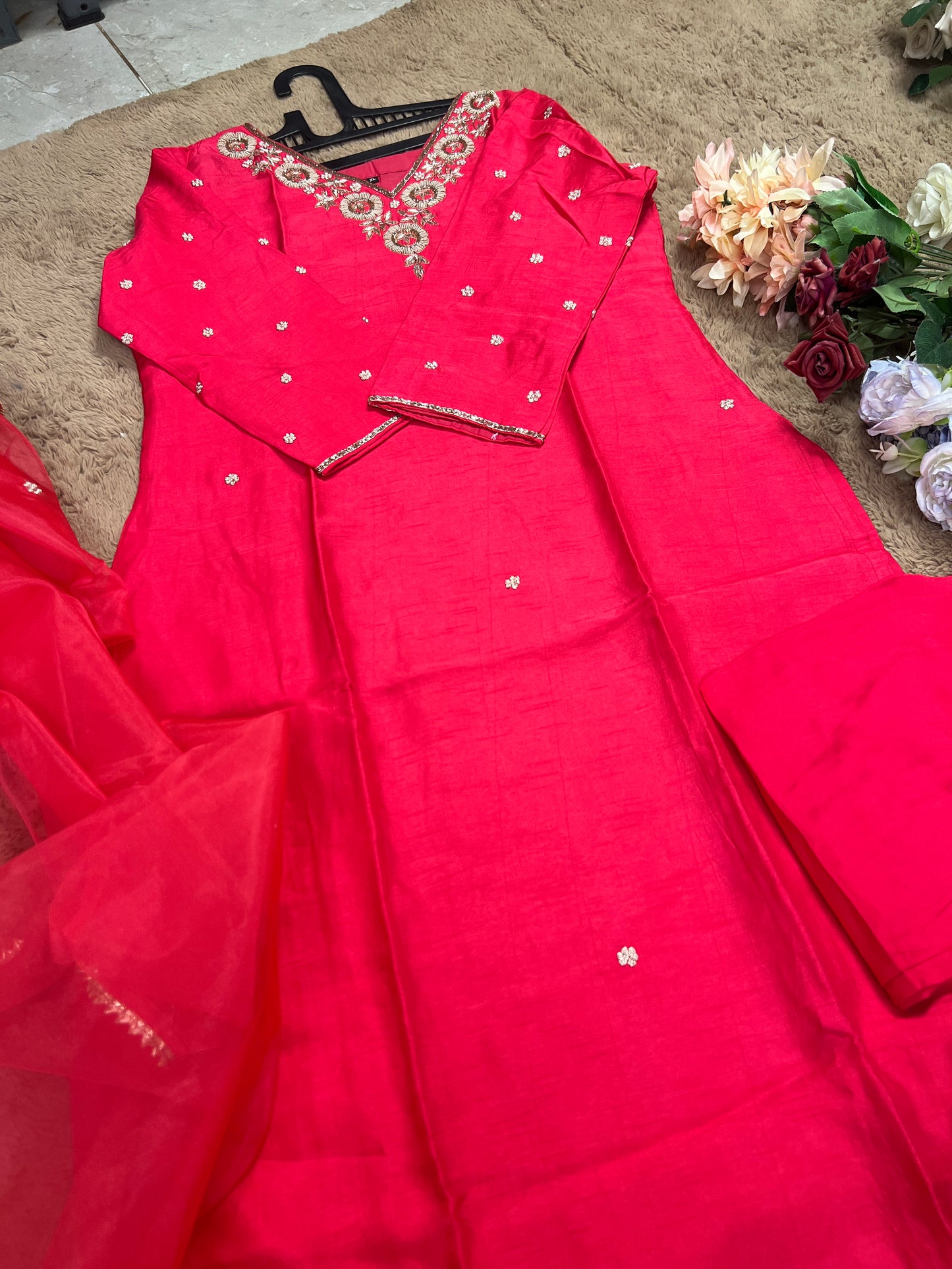 Dark Pink Dola Silk Suit with Handwork Ready to wear Salwar suit