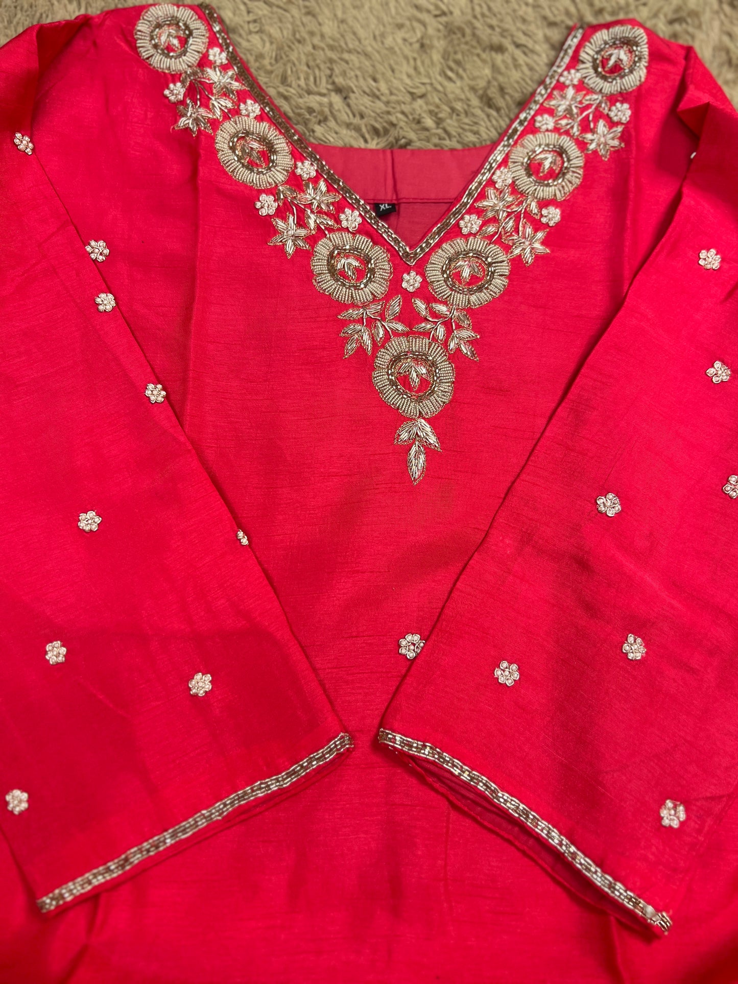 Dark Pink Dola Silk Suit with Handwork Ready to wear Salwar suit