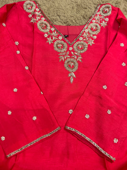 Dark Pink Dola Silk Suit with Handwork Ready to wear Salwar suit