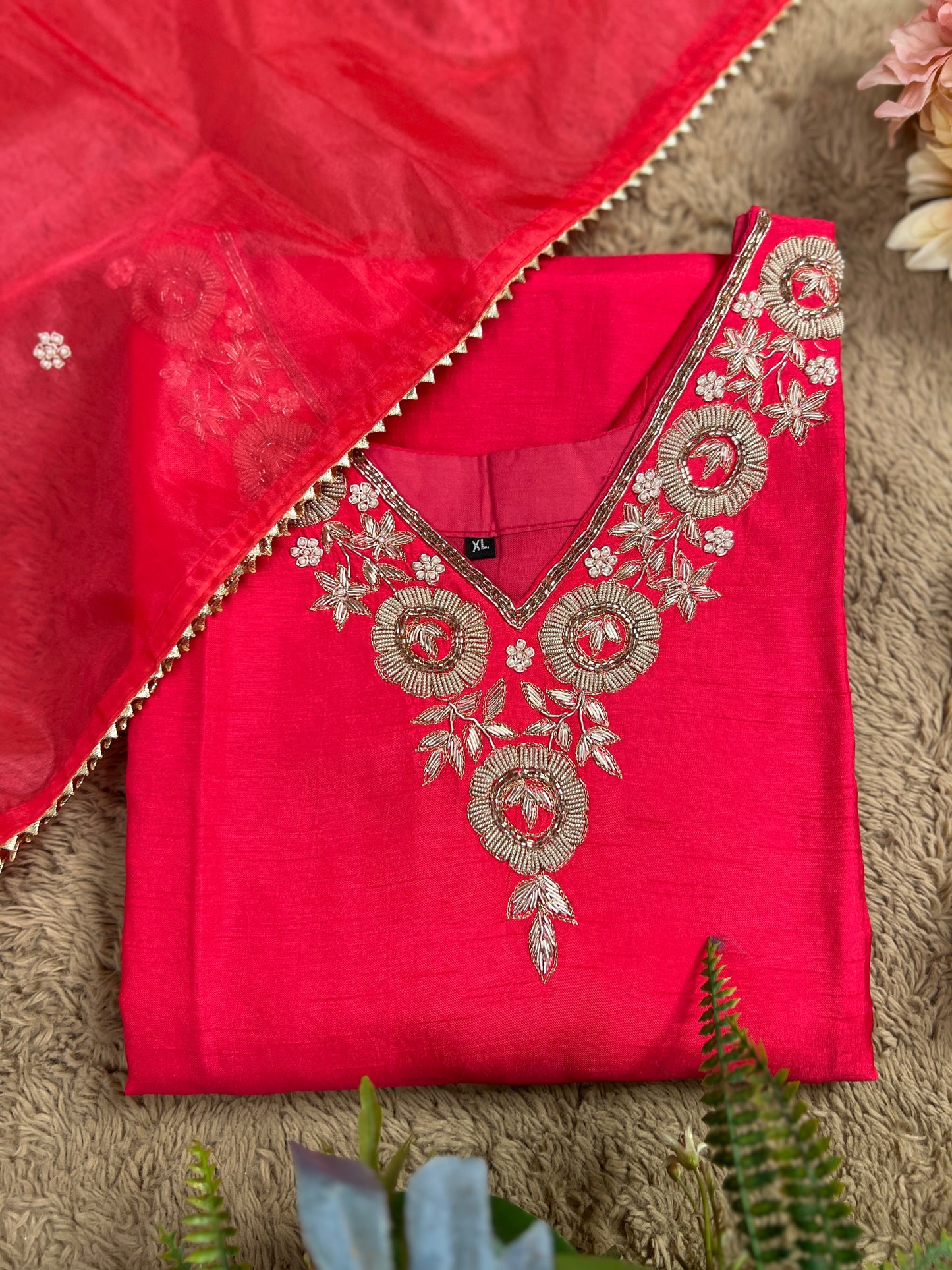 Dark Pink Dola Silk Suit with Handwork Ready to wear Salwar suit