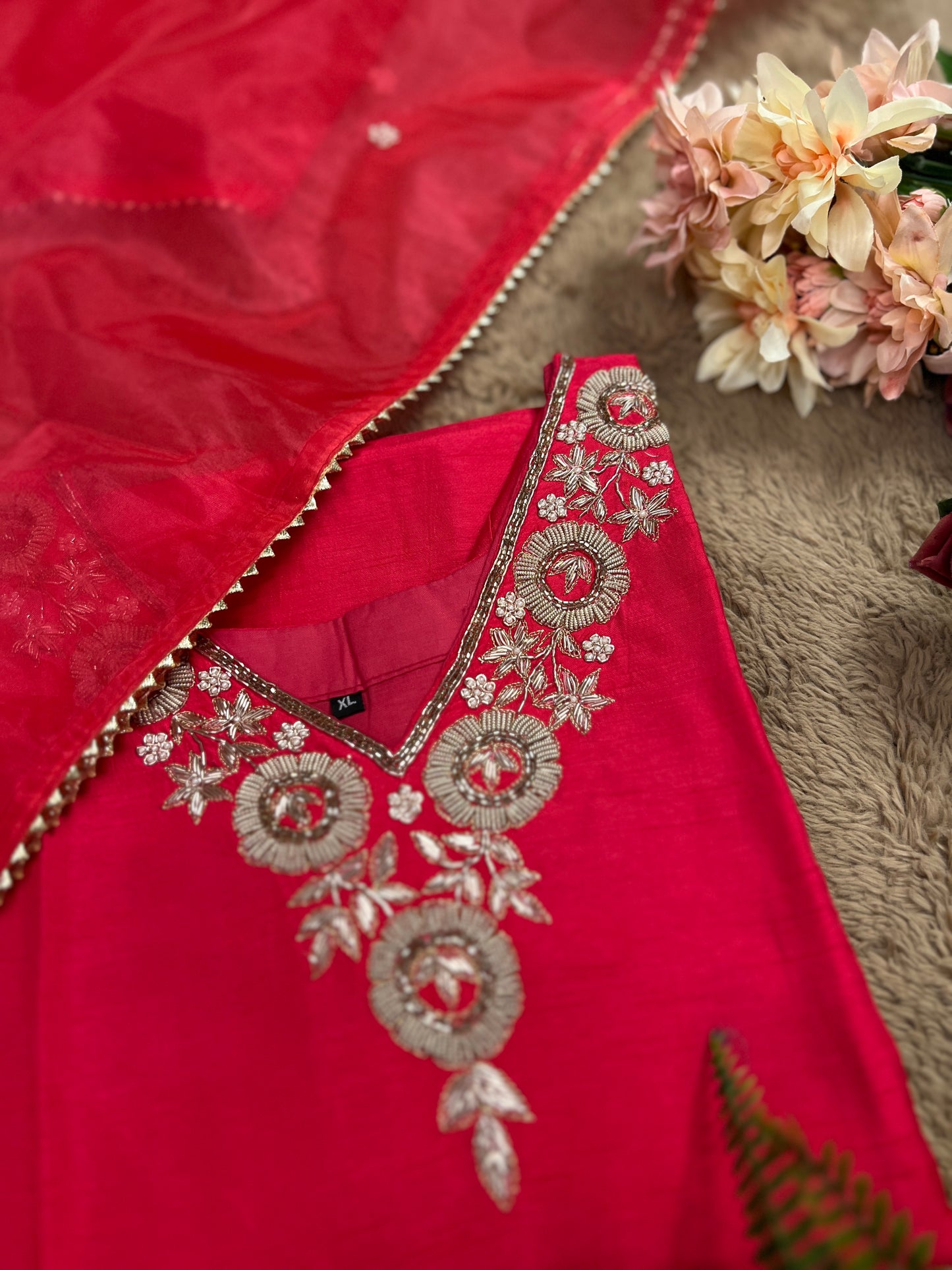 Dark Pink Dola Silk Suit with Handwork Ready to wear Salwar suit