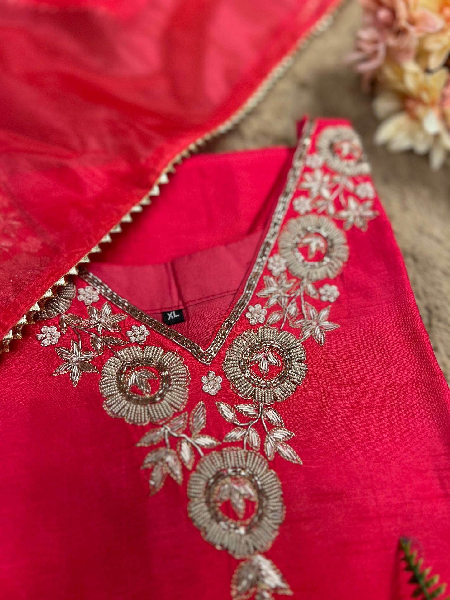 Dark Pink Dola Silk Suit with Handwork Ready to wear Salwar suit