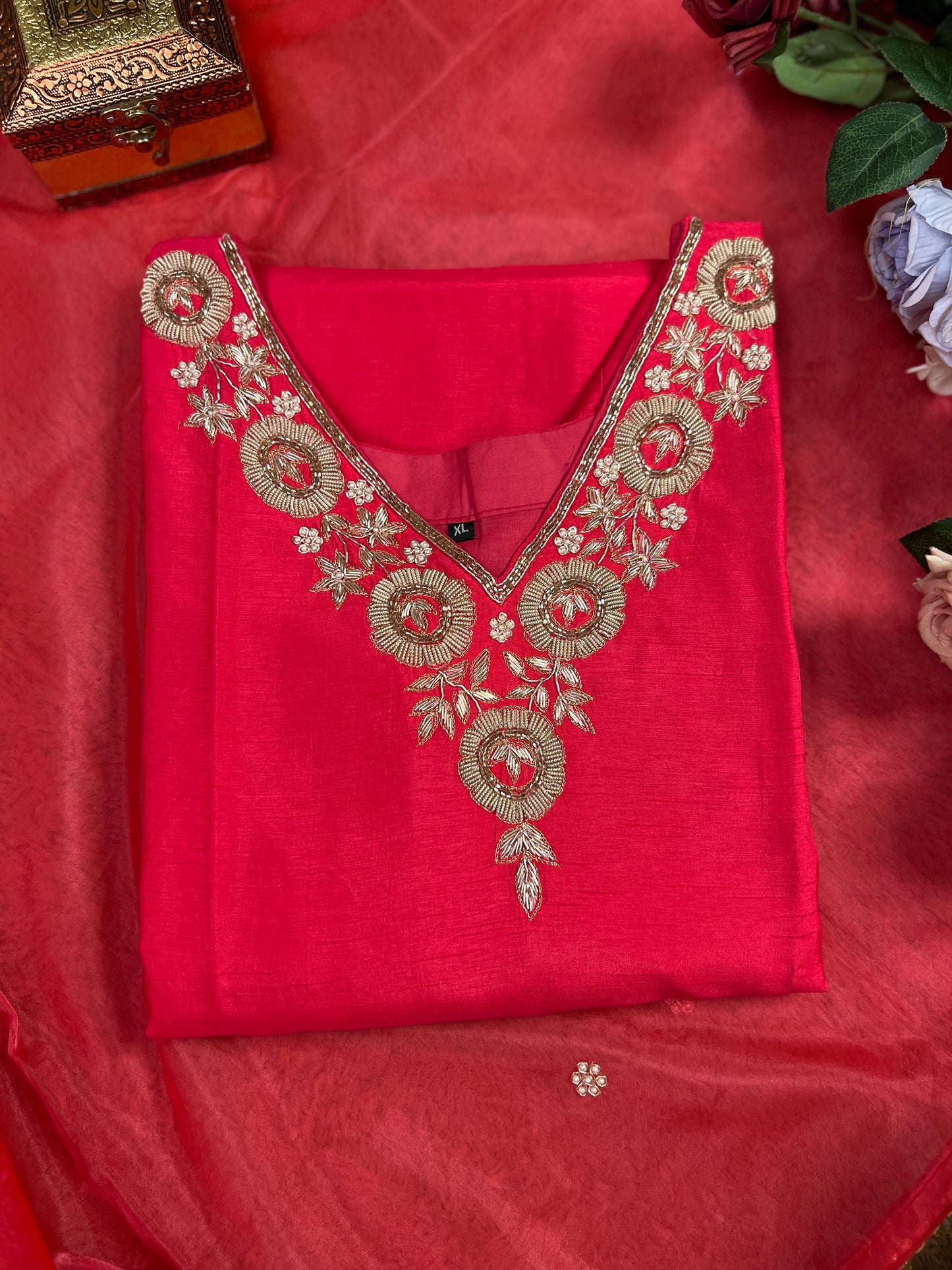Dark Pink Dola Silk Suit with Handwork Ready to wear Salwar suit