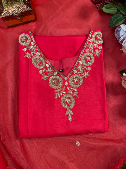 Dark Pink Dola Silk Suit with Handwork Ready to wear Salwar suit