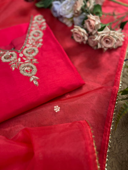 Dark Pink Dola Silk Suit with Handwork Ready to wear Salwar suit