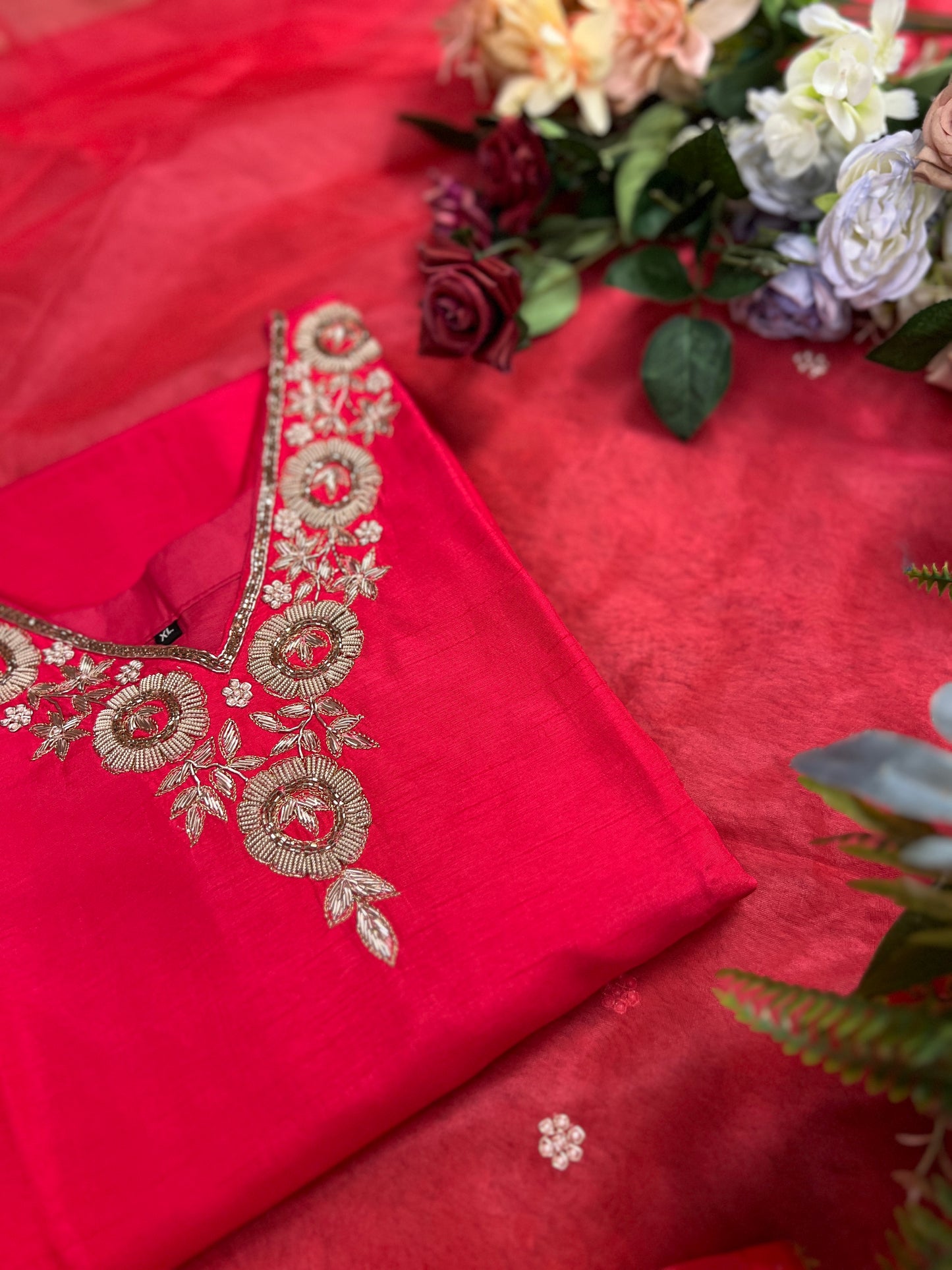 Dark Pink Dola Silk Suit with Handwork Ready to wear Salwar suit