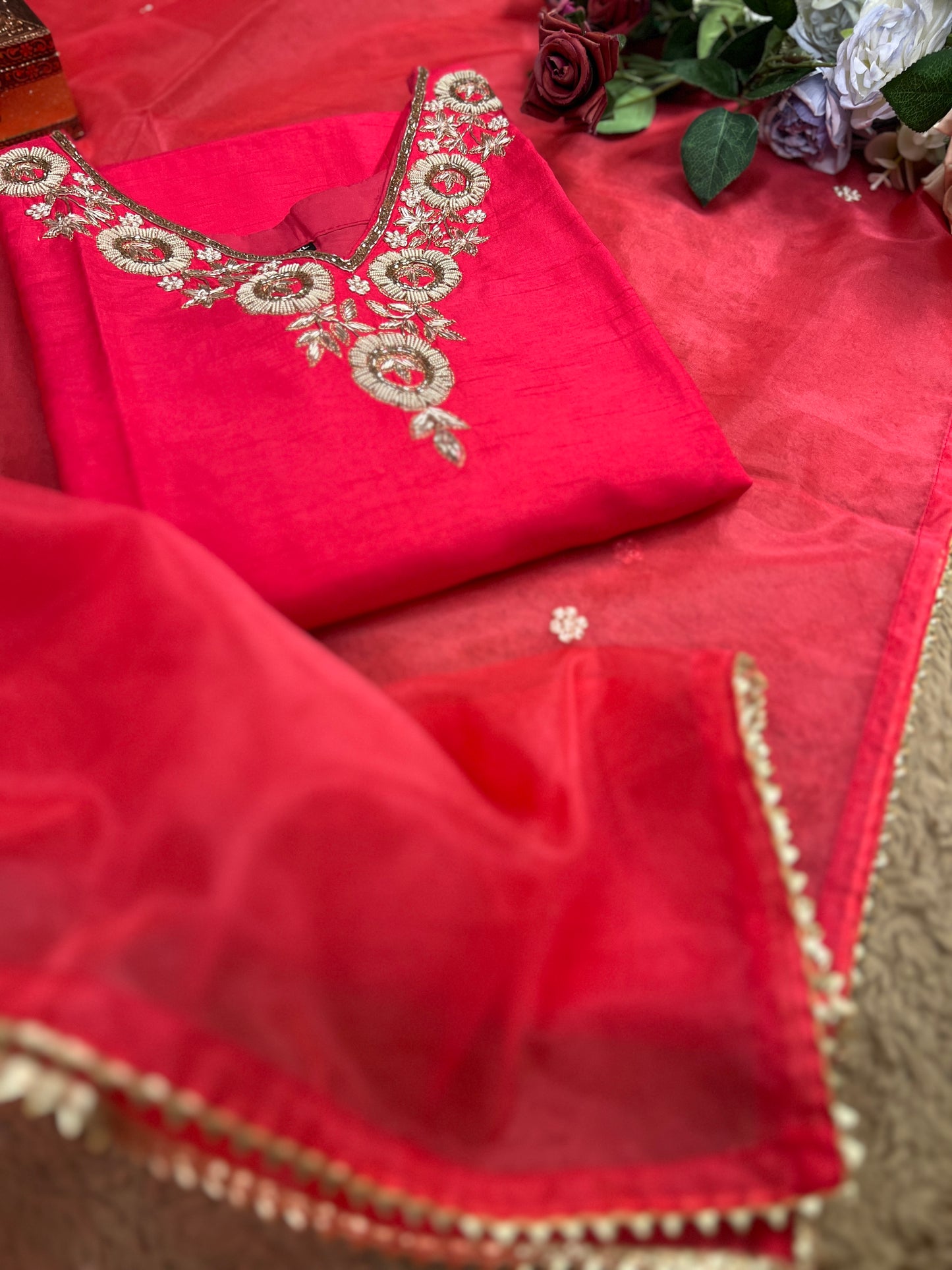 Dark Pink Dola Silk Suit with Handwork Ready to wear Salwar suit
