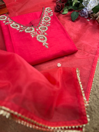 Dark Pink Dola Silk Suit with Handwork Ready to wear Salwar suit