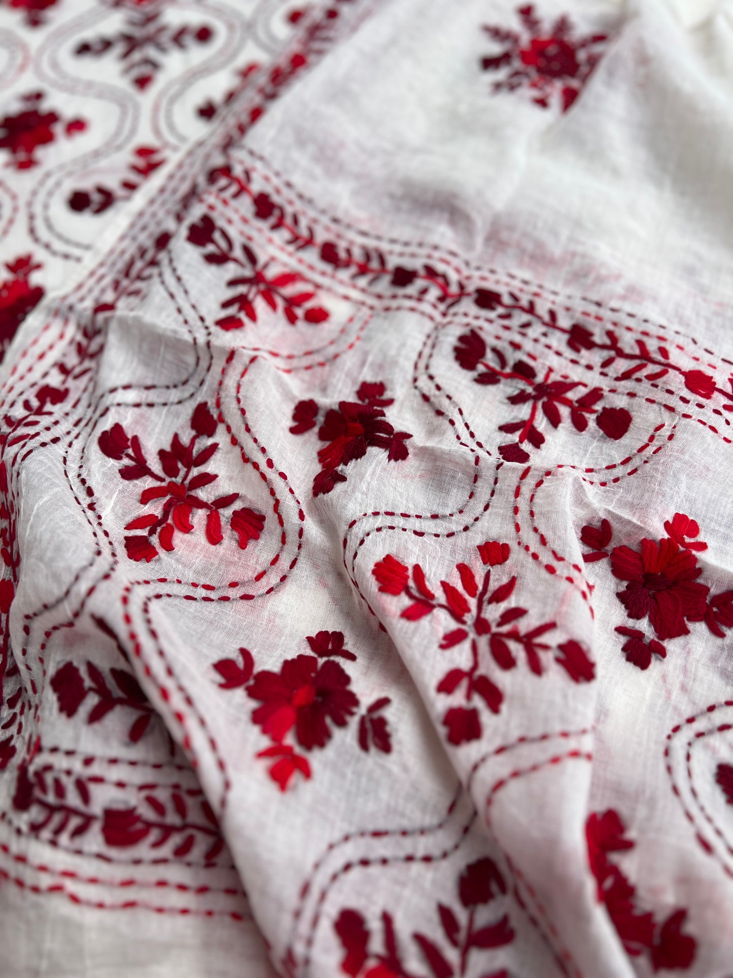 Ivory & Crimson Pure Cotton Hand-Embroidered Unstitched Dress