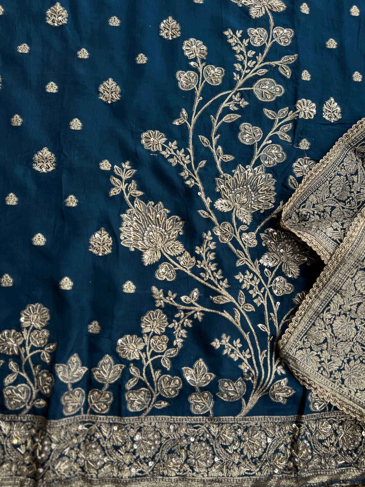 Banarasi woven Floral Silk Suit with Embroidered Detailing & Silk Dupatta